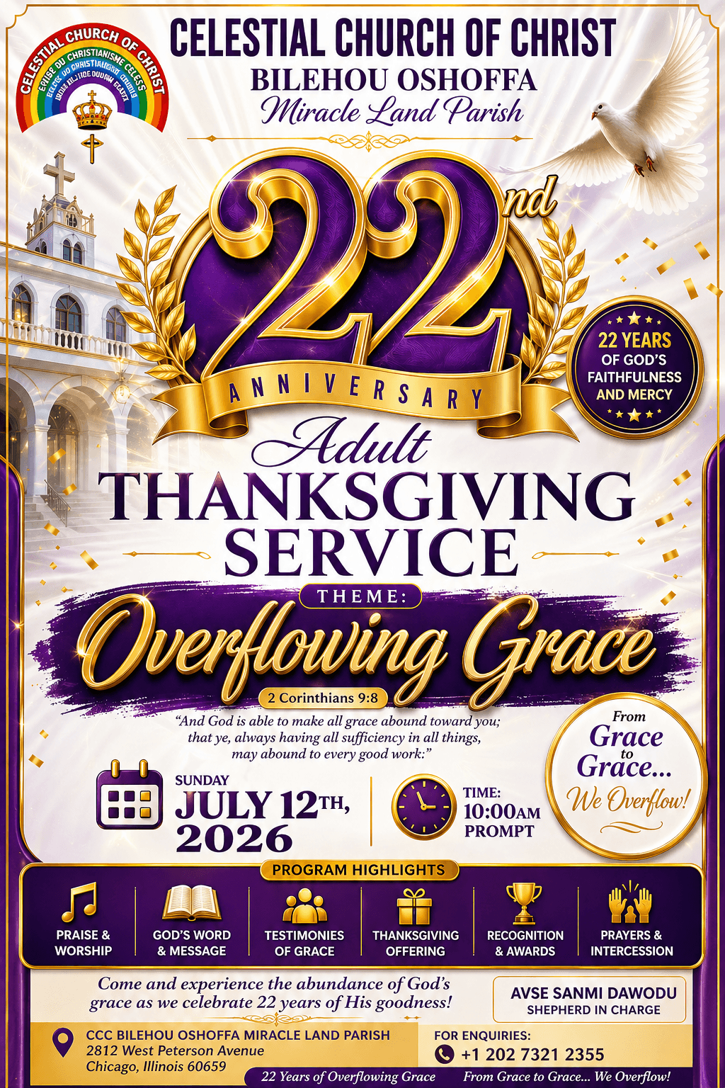 22nd Adult Harvest Thanksgiving Service. CCC Bilehou Oshoffa Miracle Land Parish
